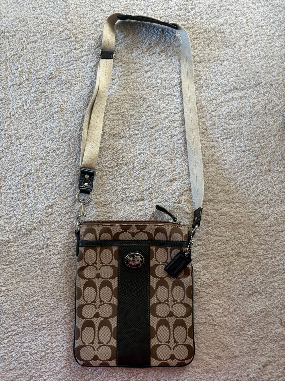 New-Coach unisex Signature Canvas Crossbody Bag in Brown